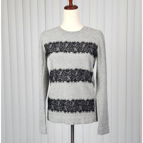 J. Crew Factory Striped Lace Teddie Sweater Long Sleeve Heather Gray Size Small - Picture 1 of 13